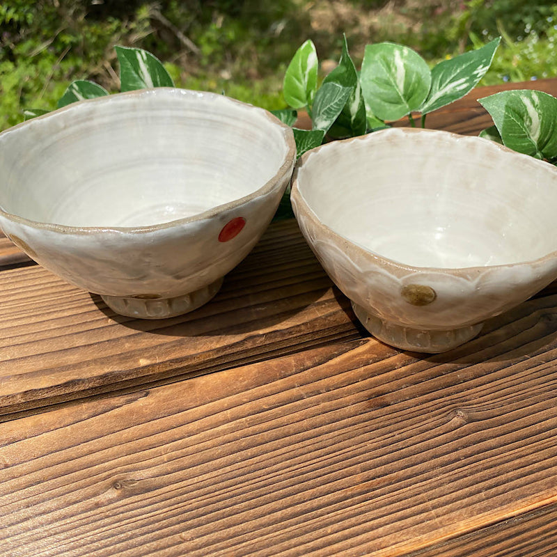 【川北窯】【2個セット】手びねり　ごはん茶碗　Ｓ・Ｍペア（ドットピンク)_益子焼