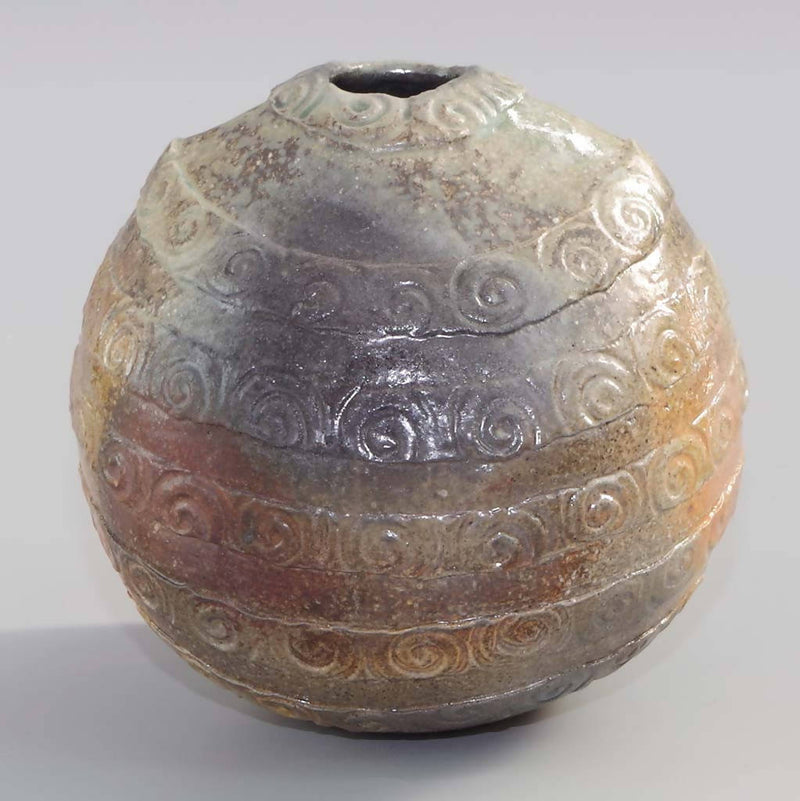 【鹿目窯】塩釉扁壺球_益子焼