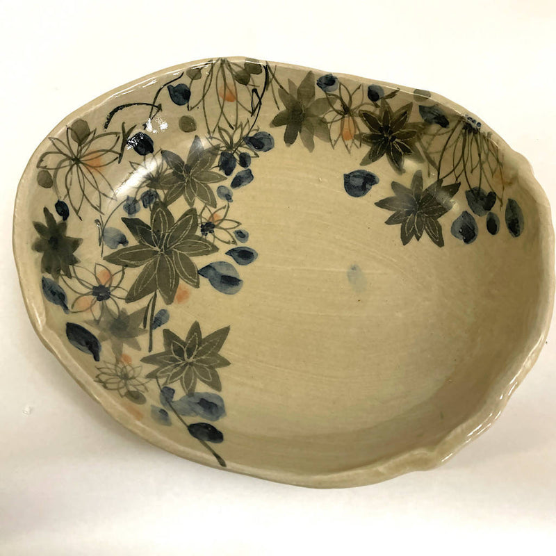 【小田部製陶】深皿　花茶_益子焼