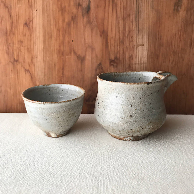 【あを】セット　粉引付け片口とぐい吞み b_陶器