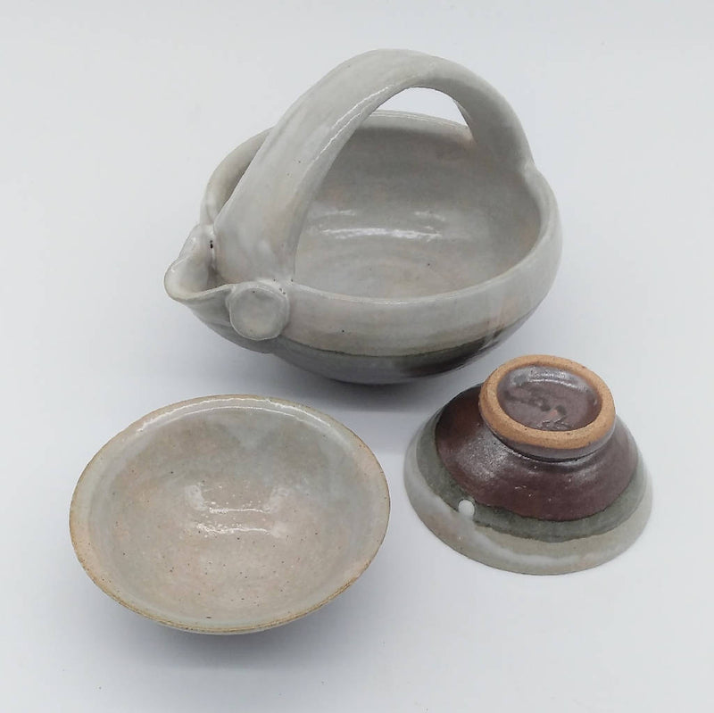 【上村 良夫】黒白掛分酒器セット_益子焼