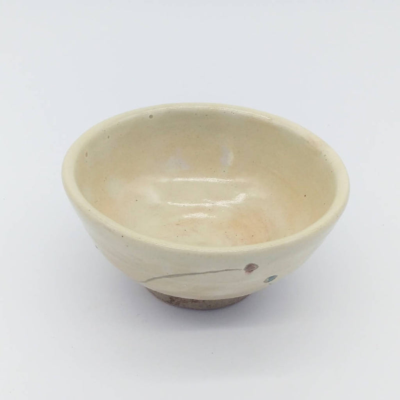 【上村 良夫】粉引水玉色差飯碗_益子焼