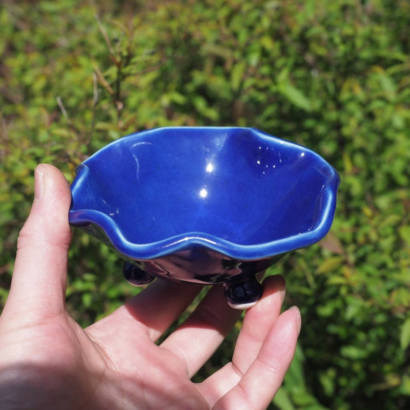 【奥住工房(陶器)】ルリ釉三足小鉢_陶器