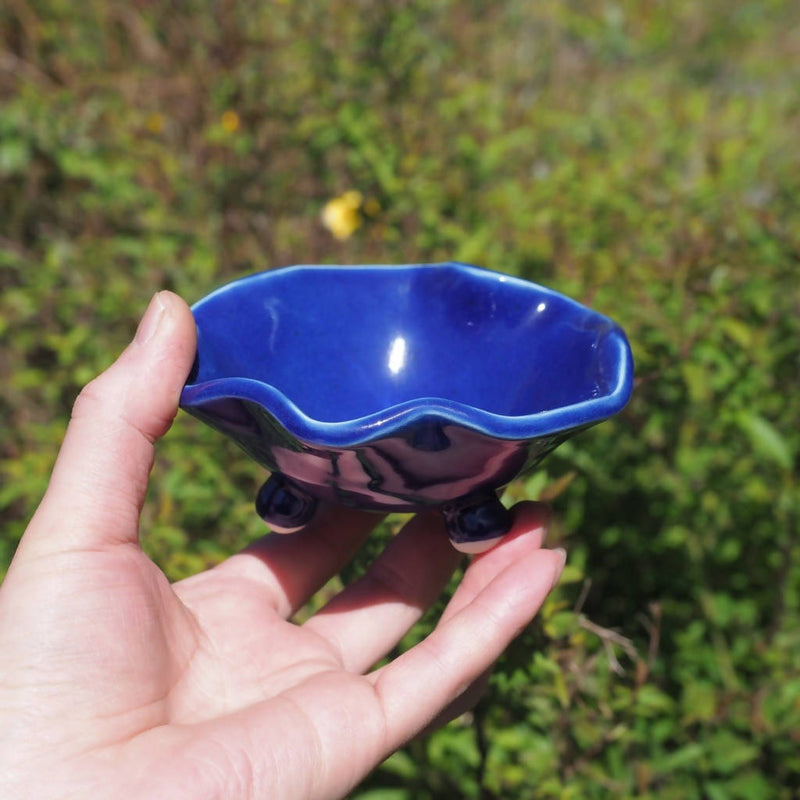 【奥住工房(陶器)】ルリ釉三足小鉢_陶器