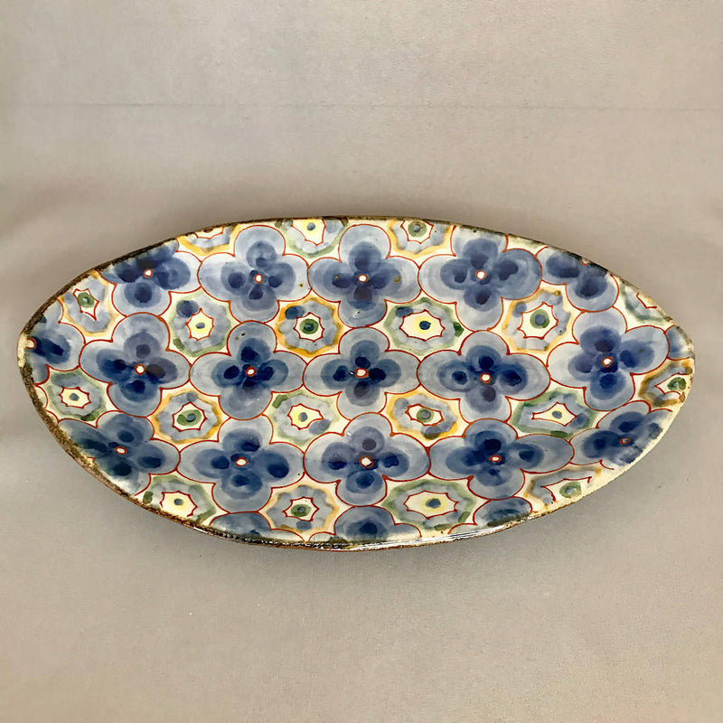 【魚子】オーバル皿　青花彩紋_益子焼