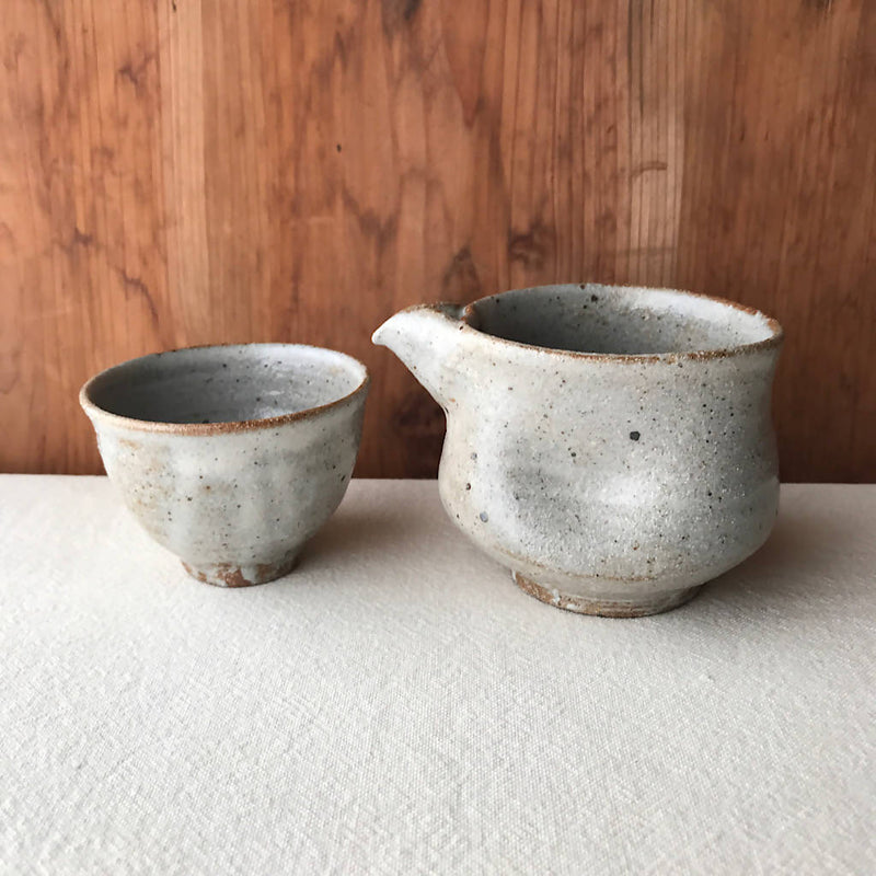【あを】セット　粉引付け片口とぐい吞み b_陶器