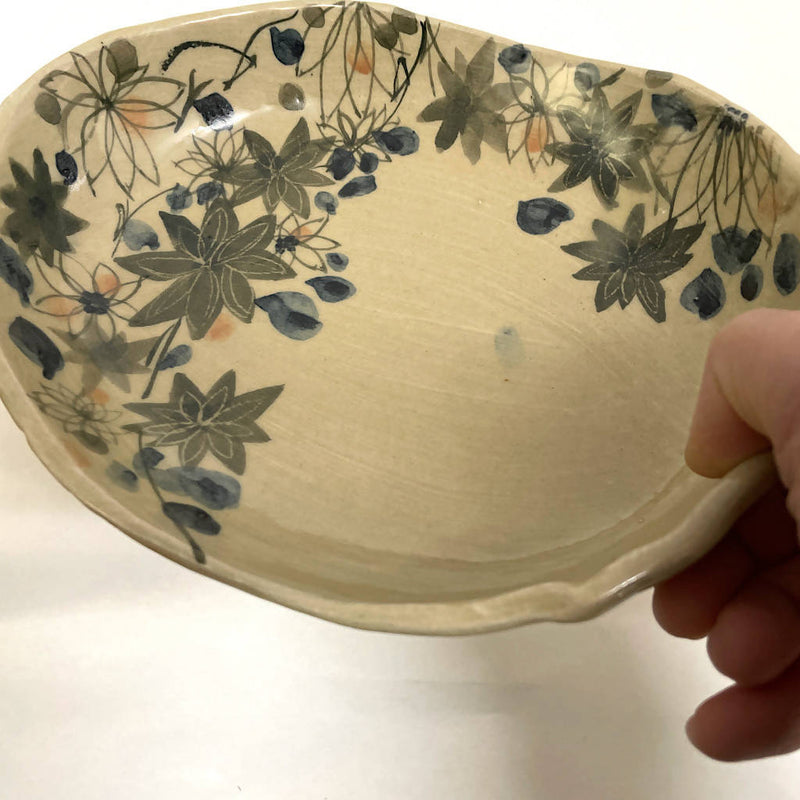 【小田部製陶】深皿　花茶_益子焼
