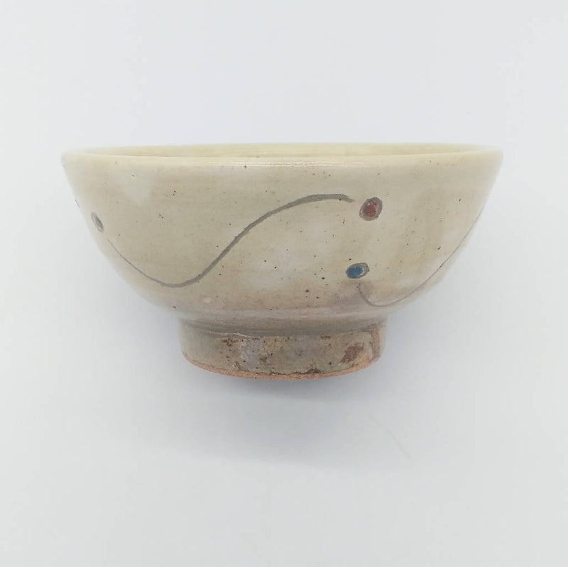 【上村 良夫】粉引水玉色差飯碗_益子焼