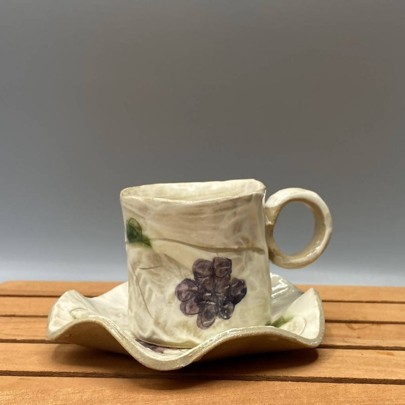 【川北窯】「セット」手びねりコーヒーカップ&ソーサー(ぶどう)_益子焼