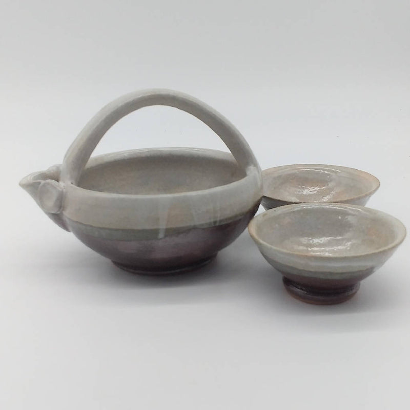 【上村 良夫】黒白掛分酒器セット_益子焼