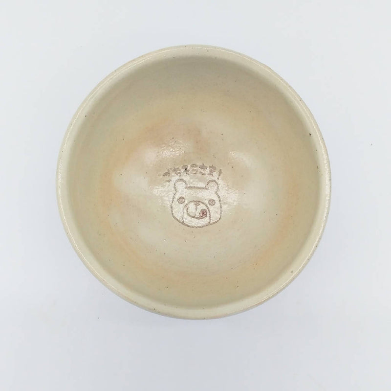 【上村 良夫】粉引絵付飯碗(くま×木)_益子焼