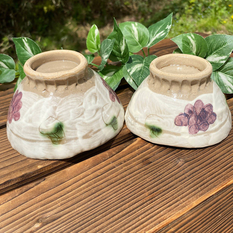 【川北窯】【2個セット】手びねり　ごはん茶碗　Ｓ・Ｍペア（ぶどう)_益子焼