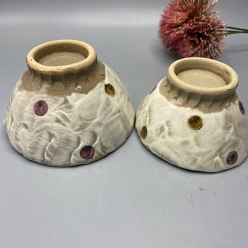 【川北窯】【2個セット】手びねり　ごはん茶碗　Ｓ・Ｍペア（ドット紫)_益子焼